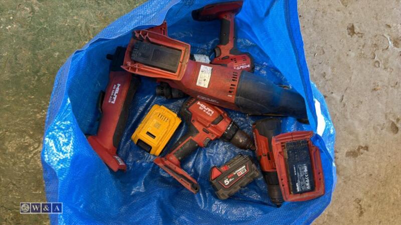 Bag of HILTI 18v cordless tools, DEWALT & MILWAUKEE 18v batteries (29)