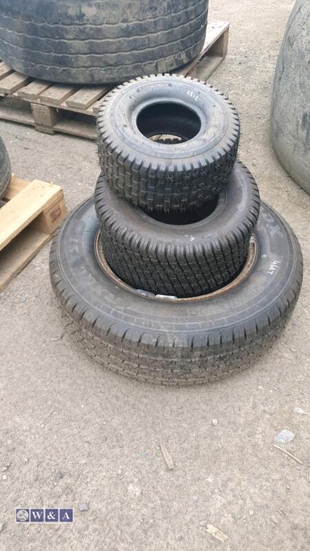 2 x ride on mower tyres & 16'' wheel