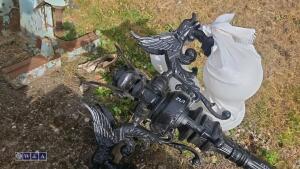 Antique lamp post cast alloy replica (approx 13ft from floor to top of middle globe) - 3