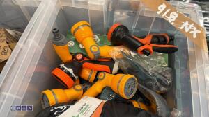 Box of sprinklers, spray guns, hoses