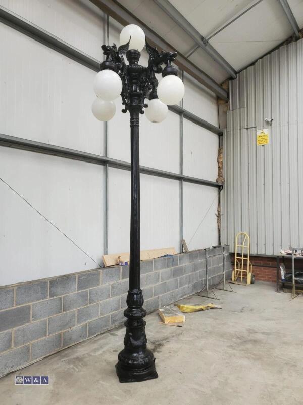 Antique lamp post cast alloy replica (approx 13ft from floor to top of middle globe)