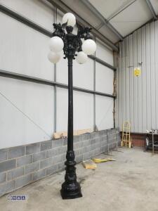 Antique lamp post cast alloy replica (approx 13ft from floor to top of middle globe)