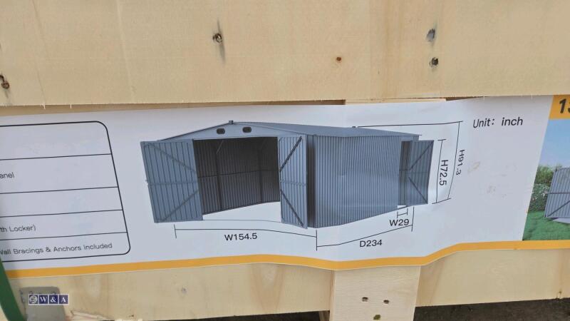 13ft x 20ft metal shed c/w door (dark grey) (unused)