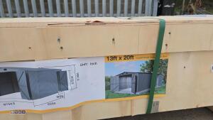 13ft x 20ft metal shed c/w door (dark grey) (unused) - 12