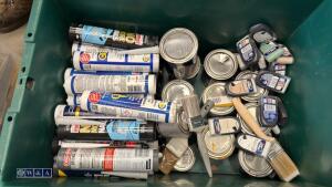Box of sealants, paints, brushes (box not included)