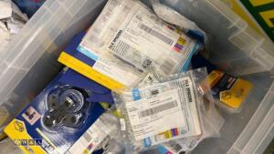 Box of miscellaneous including drill bits & tile spacers