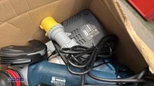 Box of chargers, batteries, angle grinders - 3