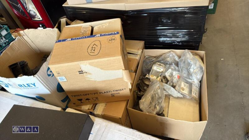 Pallet of miscellaneous including guttering components, rocker switches etc