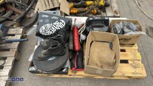 Pallet of miscelleanous including jump pack, grinding discs etc