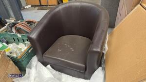 2 x leather tub chairs (brown) - 5