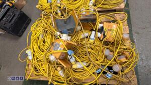 Pallet of 110v extension leads, festoon lights & 110v junction boxes