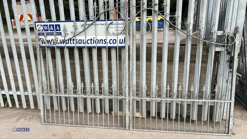 Pair of galvanised wrought iron gates (approx 2m high x 3m wide)
