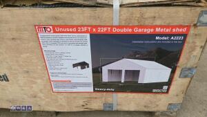 23ft x 22ft double garage metal shed (unused)