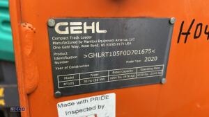 2020 GEHL DT105 r/t skid steer loader with bucket & 3rd service (s/n GHLRT105FOD701675) - 22
