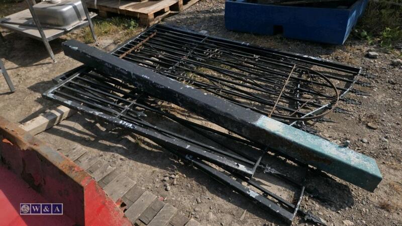 2 x ornate metal driveway gates & post to suit approx 8ft opening & ornate metal pedestrian gate