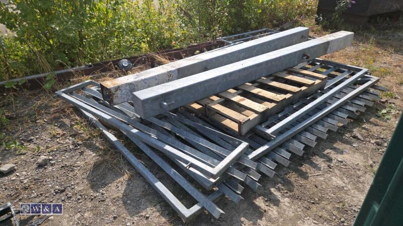 Pair of palisade gates, posts & infill panels