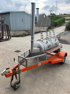 Custom built fast tow Smoker / BBQ oven, two door, 4-rack oven. removable chimney, thermostats (unused) (viewing by appointment to be sold off site Huddersfield HD5)