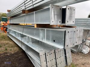 60' x 30' x 16' Fully Galvanised steel portal frame building 3' x 20' bays, 8 stanchions, 8 x rafters, 2 x roof brace, 4 x side braces, 30 x C180 purlins, Weight 4500kg, 12.5 degrees roof pitch, roof cleats to accept fibre cement or steel cladding c/w bol - 4