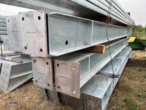 60' x 30' x 16' Fully Galvanised steel portal frame building 3' x 20' bays, 8 stanchions, 8 x rafters, 2 x roof brace, 4 x side braces, 30 x C180 purlins, Weight 4500kg, 12.5 degrees roof pitch, roof cleats to accept fibre cement or steel cladding c/w bol - 6
