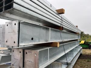 60' x 30' x 16' Fully Galvanised steel portal frame building 3' x 20' bays, 8 stanchions, 8 x rafters, 2 x roof brace, 4 x side braces, 30 x C180 purlins, Weight 4500kg, 12.5 degrees roof pitch, roof cleats to accept fibre cement or steel cladding c/w bol - 9