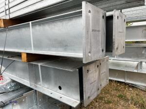 60' x 30' x 16' Fully Galvanised steel portal frame building 3' x 20' bays, 8 stanchions, 8 x rafters, 2 x roof brace, 4 x side braces, 30 x C180 purlins, Weight 4500kg, 12.5 degrees roof pitch, roof cleats to accept fibre cement or steel cladding c/w bol - 13