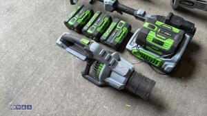 EGO bundle (4 x batteries, charger, blower, power unit, hedge trimmer attachment & brush cutter) - 2