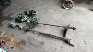 EGO bundle (4 x batteries, charger, blower, power unit, hedge trimmer attachment & brush cutter) - 5