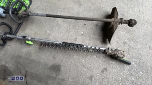 EGO bundle (4 x batteries, charger, blower, power unit, hedge trimmer attachment & brush cutter) - 7