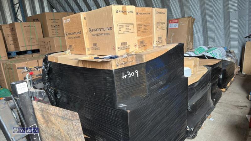 Pallet of boxes of disenfectant wipes