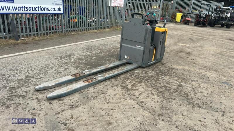 2018 JUNGHEINRICH battery driven long reach pallet truck with charger (s/n 90556814)(inoperable)