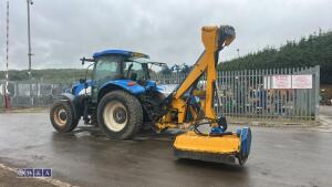 2005 NEW HOLLAND TS100A tractor, twin assister rams, front weights, air seat, shuttle,,air conditioning, c/w Bomford Falcon 5:5 hedge cutter, joystick controls, road blower (FN05 CWV)(V5 in office) - 3