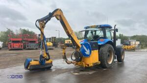 2005 NEW HOLLAND TS100A tractor, twin assister rams, front weights, air seat, shuttle,,air conditioning, c/w Bomford Falcon 5:5 hedge cutter, joystick controls, road blower (FN05 CWV)(V5 in office) - 5