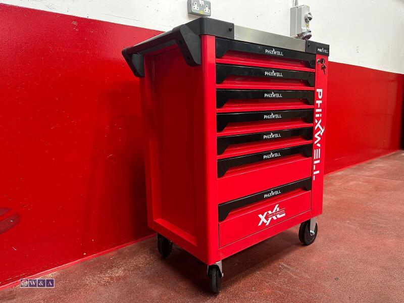 PHIXWELL 7 drawer tool box c/w tools (red & black)