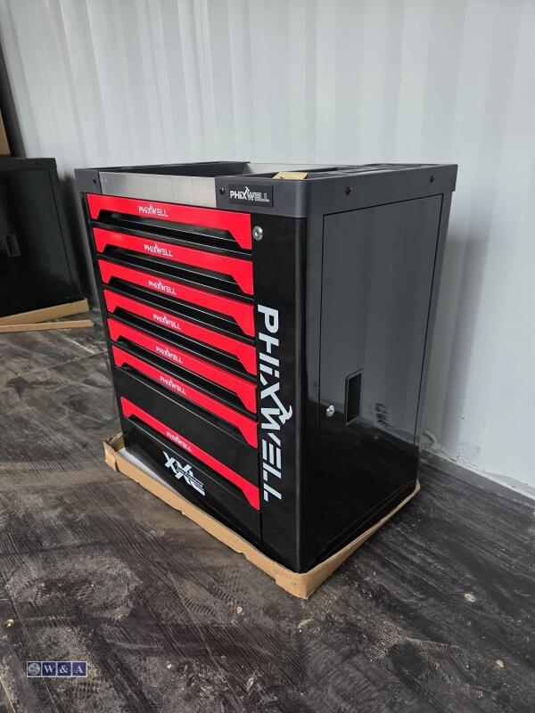 PHIXWELL 7 drawer tool box c/w tools (black & red)