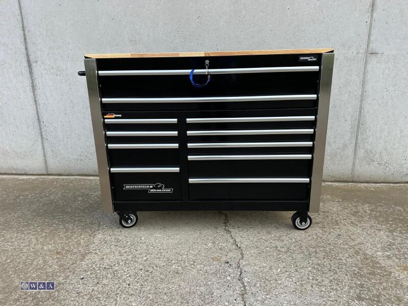 DEUTSCHTECH 11-drawer wheeled workbench c/w tools (black, unused)