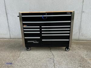 DEUTSCHTECH 11-drawer wheeled workbench c/w tools (black, unused)