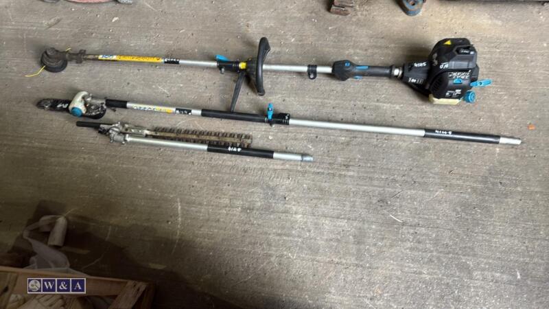MACALLISTER petrol multi tool c/w strimmer head, chainsaw, hedge trimmer & extension