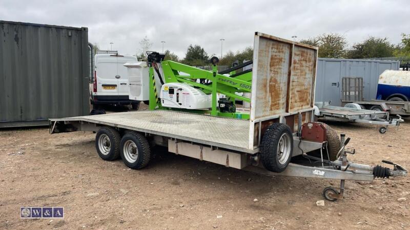 3500kg beavertail twin axle plant trailer c/w headboard, winch, pull out ramps, LED worklights, LED stop indicators, LED warning lights, approx 19ft long, 3 x spare wheels, 2 x under sluge tool boxes