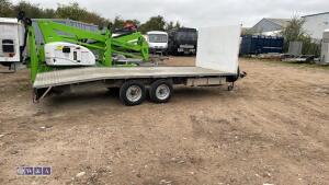 3500kg beavertail twin axle plant trailer c/w headboard, winch, pull out ramps, LED worklights, LED stop indicators, LED warning lights, approx 19ft long, 3 x spare wheels, 2 x under sluge tool boxes - 3
