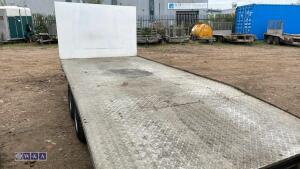 3500kg beavertail twin axle plant trailer c/w headboard, winch, pull out ramps, LED worklights, LED stop indicators, LED warning lights, approx 19ft long, 3 x spare wheels, 2 x under sluge tool boxes - 7