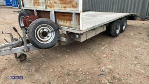 3500kg beavertail twin axle plant trailer c/w headboard, winch, pull out ramps, LED worklights, LED stop indicators, LED warning lights, approx 19ft long, 3 x spare wheels, 2 x under sluge tool boxes - 9