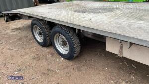 3500kg beavertail twin axle plant trailer c/w headboard, winch, pull out ramps, LED worklights, LED stop indicators, LED warning lights, approx 19ft long, 3 x spare wheels, 2 x under sluge tool boxes - 12