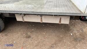 3500kg beavertail twin axle plant trailer c/w headboard, winch, pull out ramps, LED worklights, LED stop indicators, LED warning lights, approx 19ft long, 3 x spare wheels, 2 x under sluge tool boxes - 13