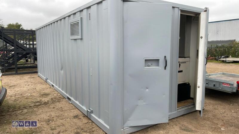25' steel secure welfare cabin with canteen, cloakroom, office, loo, 6kva silent diesel generator & battery storage