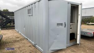 25' steel secure welfare cabin with canteen, cloakroom, office, loo, 6kva silent diesel generator & battery storage