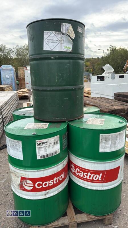4 x 105ltr CASTROL oil metal barrels & 1 x metal barrel