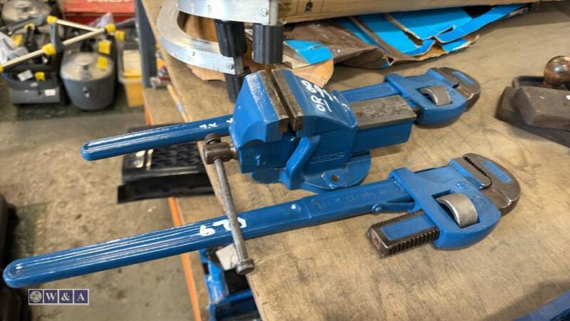 2 x RECORD 24'' pipe wrenches & RECORD NO 1 vice