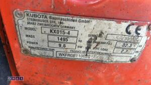 2014 KUBOTA KX15-4 excavator c/w 2 x buckets - 24