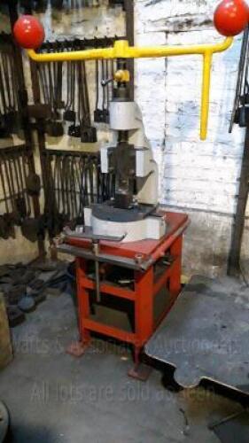 SWEENEY & BLOCKSIDGE Fly press c/w forming tooling mounted on pedestal trolley