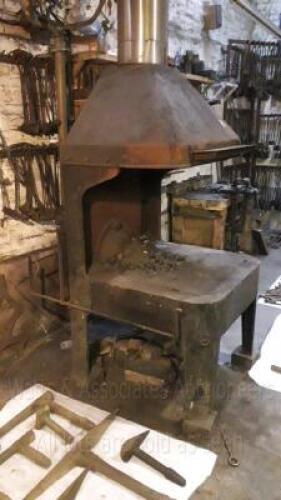 ALLDAYS & ONIONS Cast iron blacksmiths forge, c/w chimney & blower (blower located on 1st floor) (sold in situ, buyer to remove)